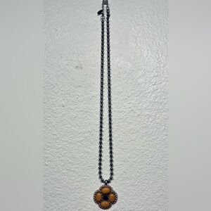 Long Metal Beaded Pendant Necklace